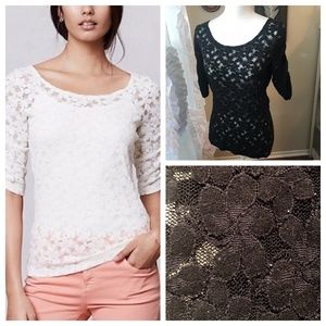 Anthropologie Eloise Floral Lace 3/4 Sleeve Blouse